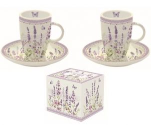 R2S Nuova Lavender Field 2 szemlyes porceln espress cssze+alj dobozban